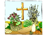Harvest food display with the cross
